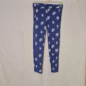 Betabrand Blue White Floral Pull On Straight Leg Yoga Pants Sz XS Petite